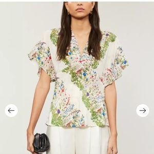 MAJE Liviere Floral-Print Silk Crepe De Chine Top Ecru size XL MAJE 4